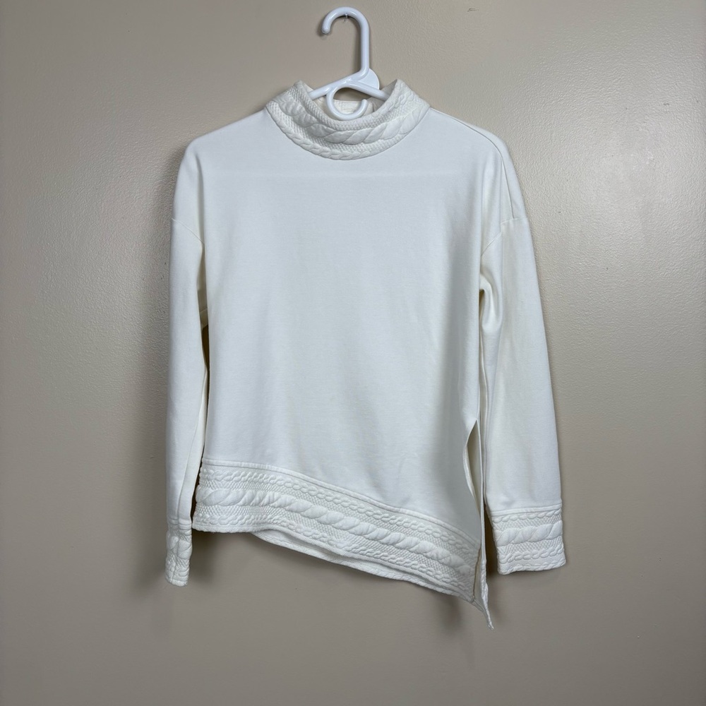 Abbey Glass Sweater Women XS Ivory Asymmetrical Pull Over Casual Comfort Minimal